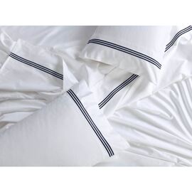 Ambassador 1000TC Embroidered White/Navy Sheet Set [SIZE: King Bed Extra Depth]